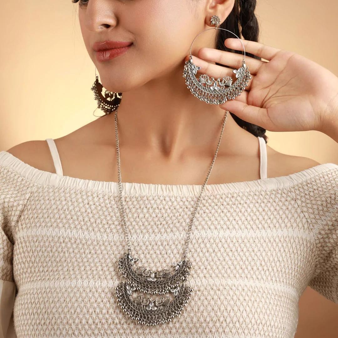 Jewellery Sets | Oxidised 3piece Jwellery Set ( Necklace, Earrings | Freeup