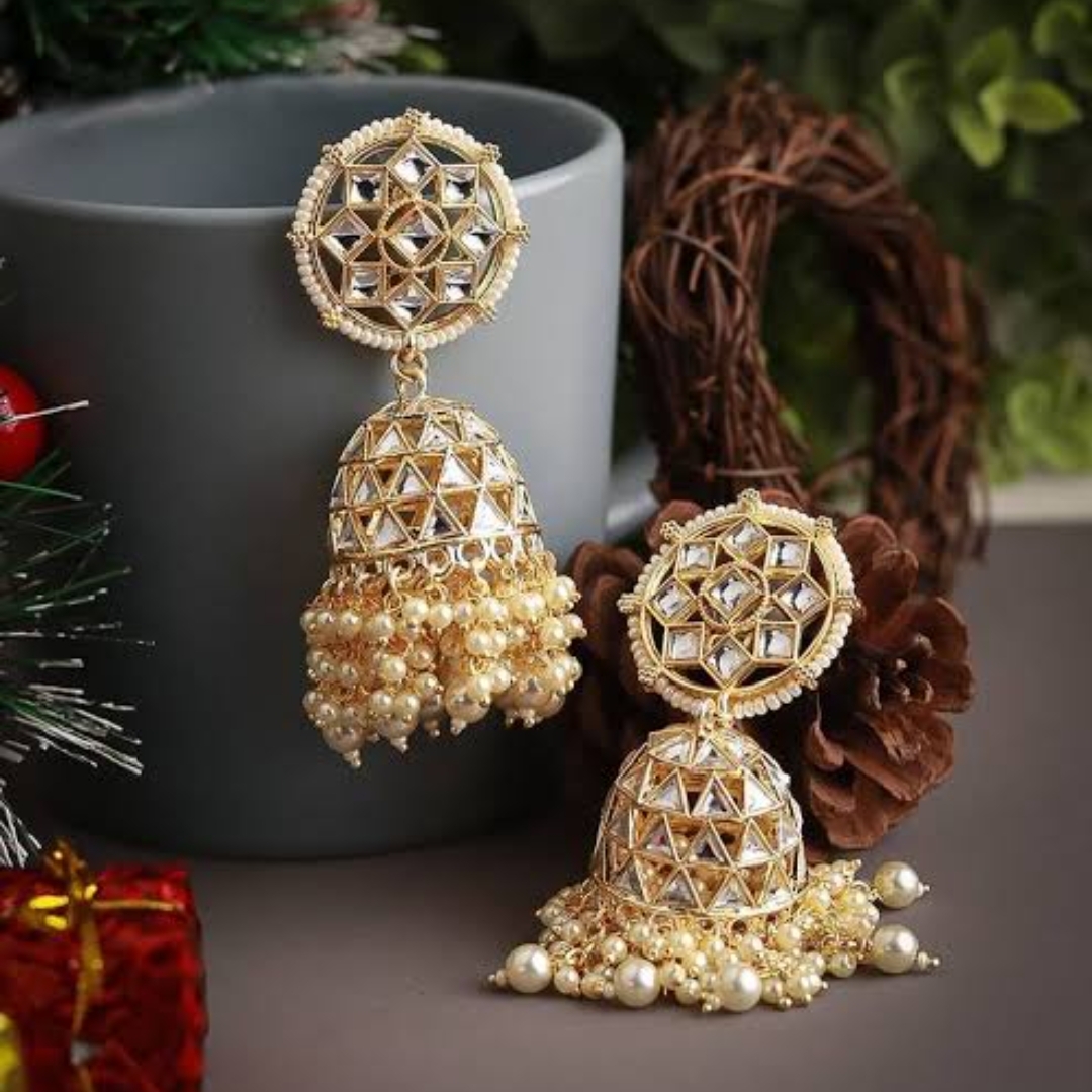 Beautifu Gold-plated Indian Kundan Jhumka Earrings - Etsy Norway