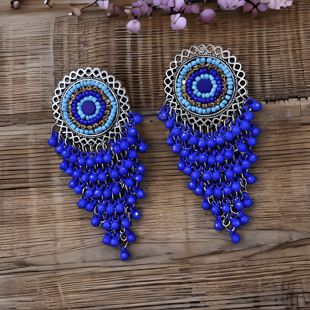 Seed Beads Earrings, Dark Blue