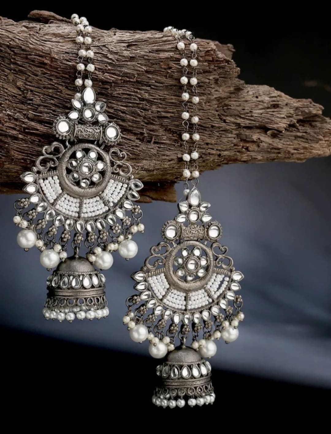 Party Wear Oxidised Silver Necklace with Earrings for Womens