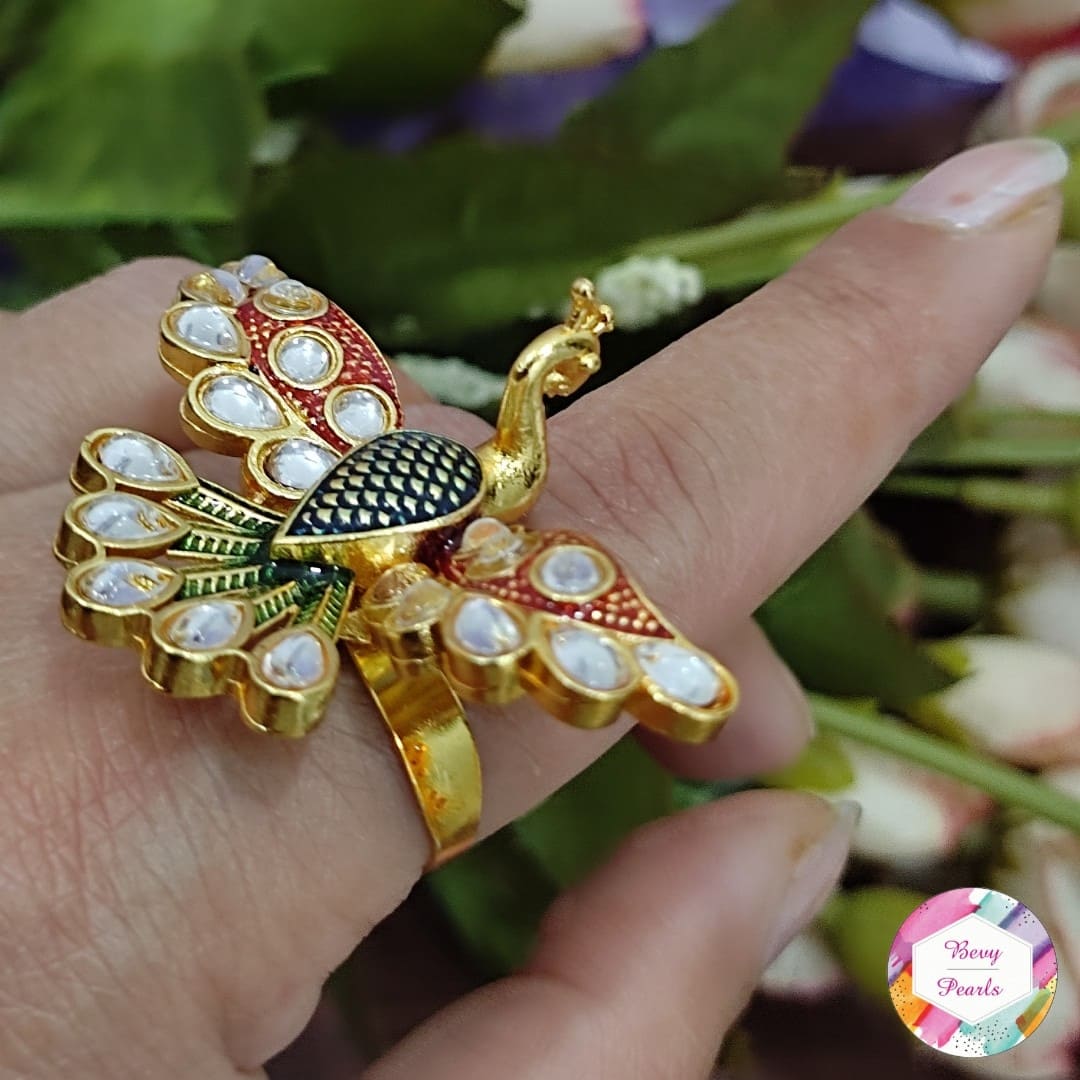 Buy White And Green Kundan Ring, Oxidised Rings - Shop From The Latest  Collection Of Indian Rings and Jewellery For Women & Girls Online, Polki  ring. Buy Studs, Ear Cuff, Oxidised Finger